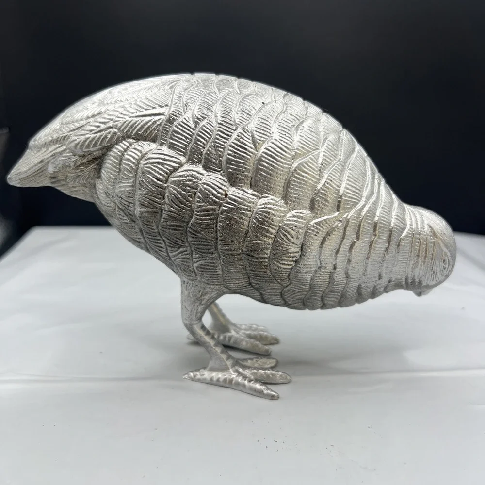 Heavy Vintage Lacquered Silver Metallic Quail Game Bird India By EPNS